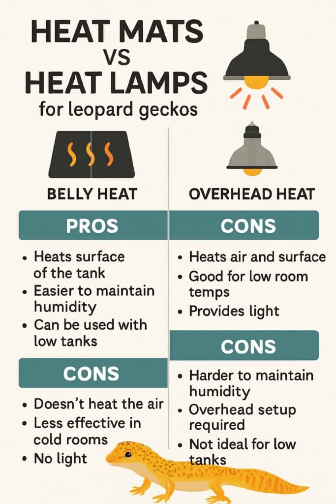 🦎 Leopard Gecko Heating and Lighting: Everything You Need to Know 1 Heat mat vs heat lamp comparison for leopard geckos