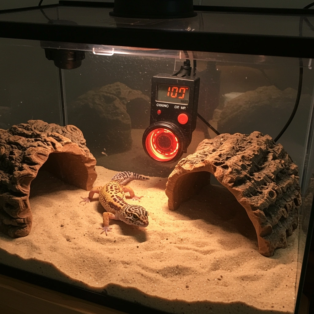 leopard gecko heating setup with thermostat