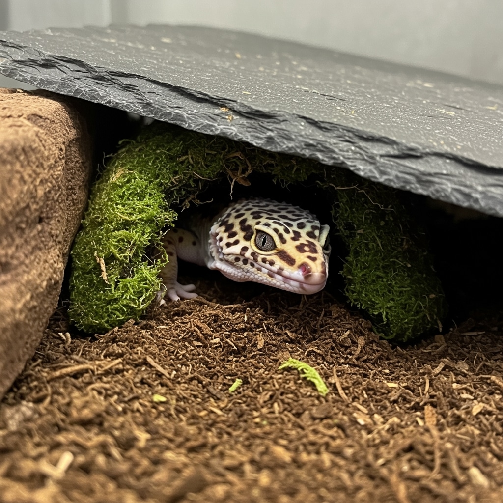 Leopard Gecko Shedding: What’s Normal and What’s Not 1 Leopard gecko using humid hide for shedding