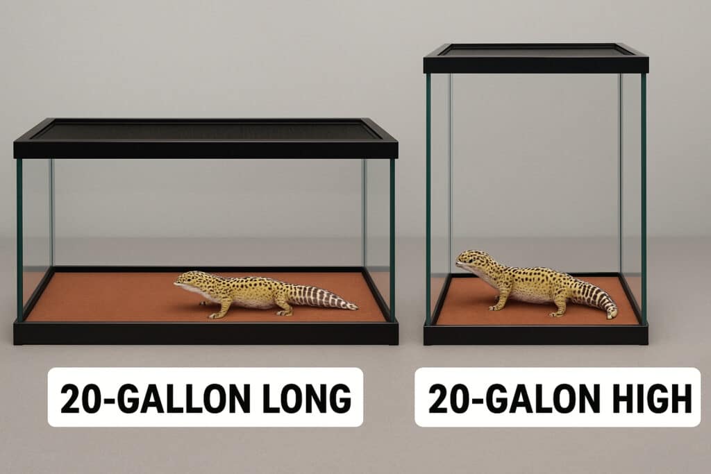 🦎 What Size Tank Does a Leopard Gecko Need? 2 20-gallon long vs. 20-gallon high tank comparison for leopard geckos