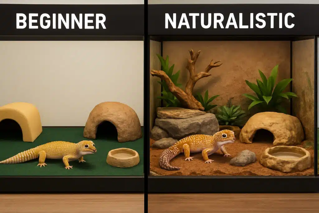 Leopard Gecko Tank Layouts That Mimic Their Natural Habitat 2 Beginner vs naturalistic leopard gecko tank layouts